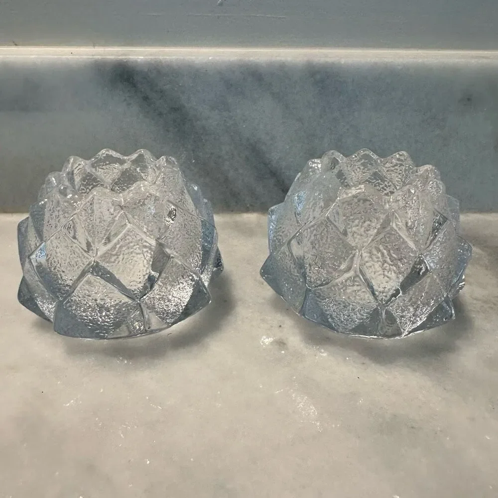 Vintage Orrefors Sweden Crystal Artichoke Nimbus Votive Candle Holders Set of 2